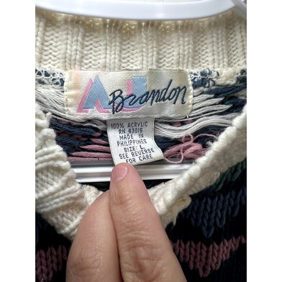 Brandon vintage fair isle knit sweater womens large cabincore grandmacore heavy - Picture 2 of 5